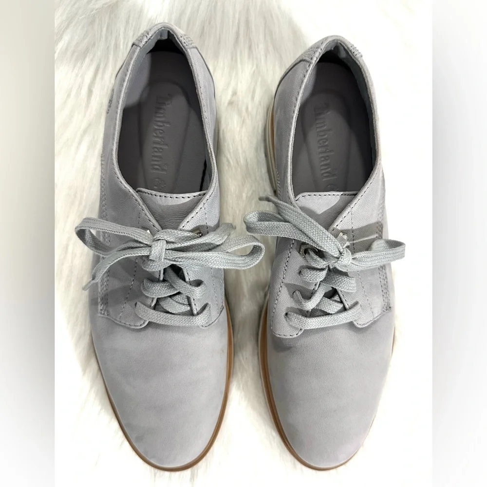 Timberland Ladies London Square Oxford Nubuck Leather ReBOTL Shoes Gray SZ 8 EUC